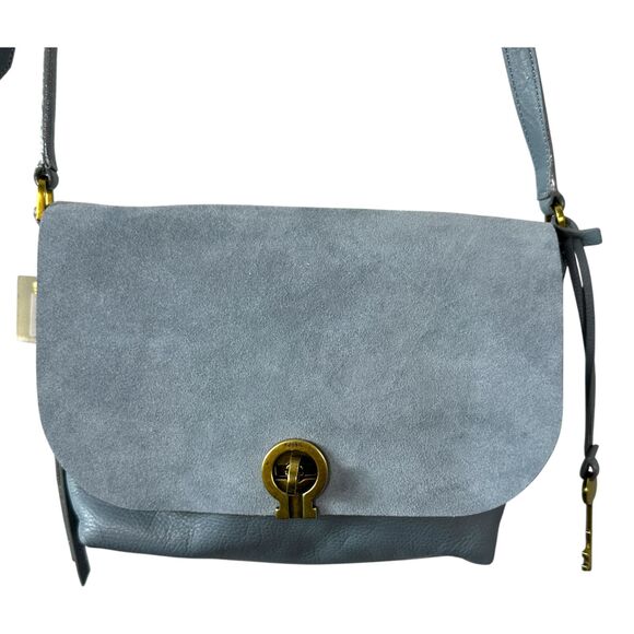 Fossil Maya Blue Suede Leather Crossbody Purse Handbag Chambray NEW with Tags - Picture 1 of 7